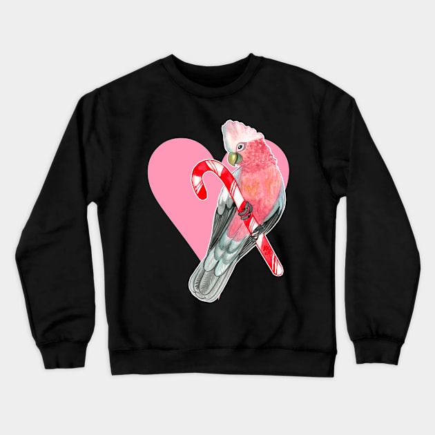 Galah Parrot on Candy Cane and Heart Crewneck Sweatshirt by IvyLilyArt